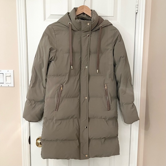 Zara Taupe Hooded Quilted Puffer Coat Size XS - Picture 3 of 16